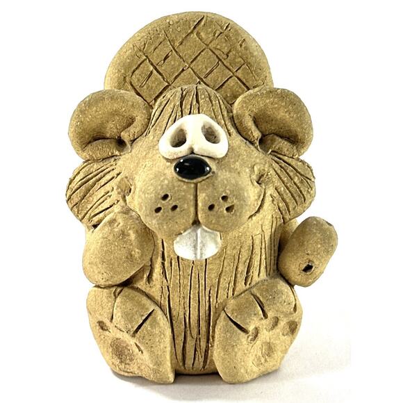 Vintage Beaver Figurine Folk Art Woodland Animal Sculpture Rustic Cabin Decor - Picture 3 of 7